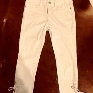 Anthropologie lace White Denim Straight jeans